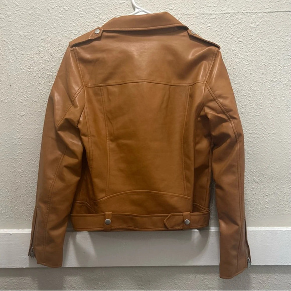 7 For All Mankind Camel Brown Faux Leather Motto Biker Jacket NWT Small - Picture 4 of 8